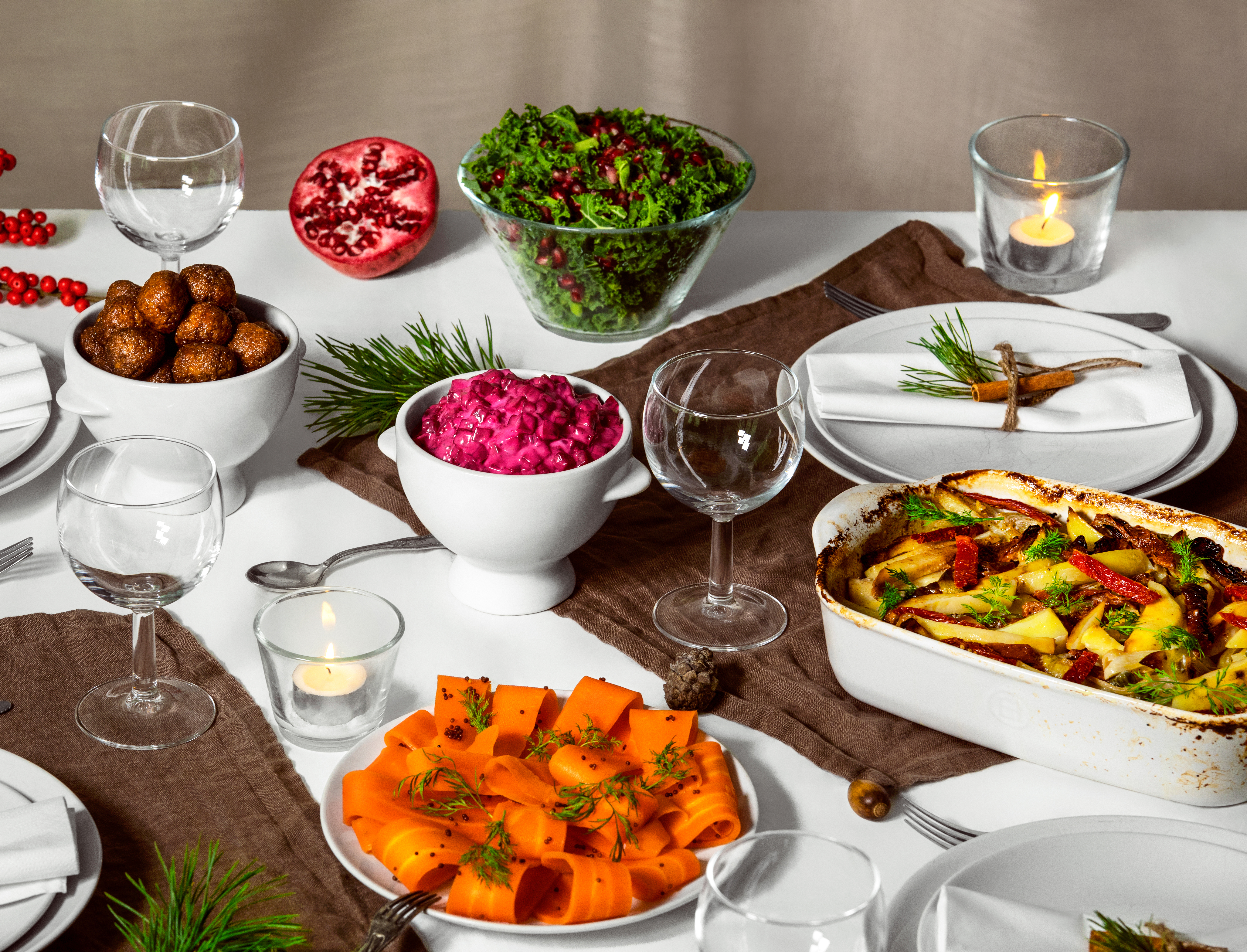 Bild på ett veganskt julbord.