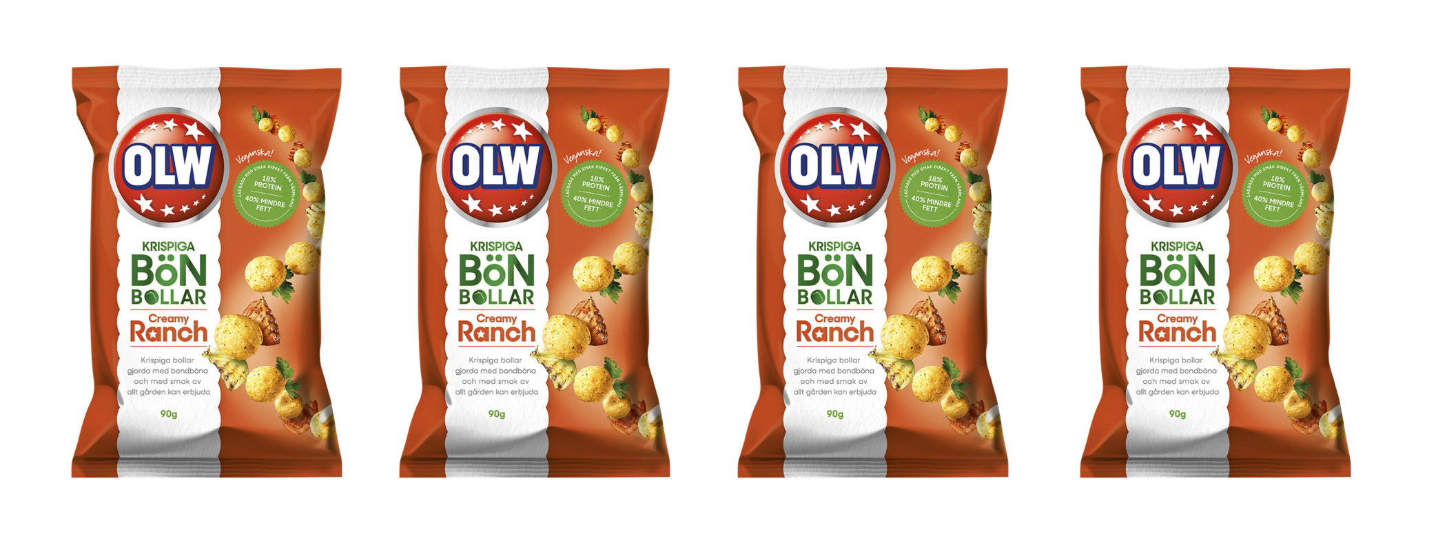 Fyra förpackningar veganska bönbollar från OLW