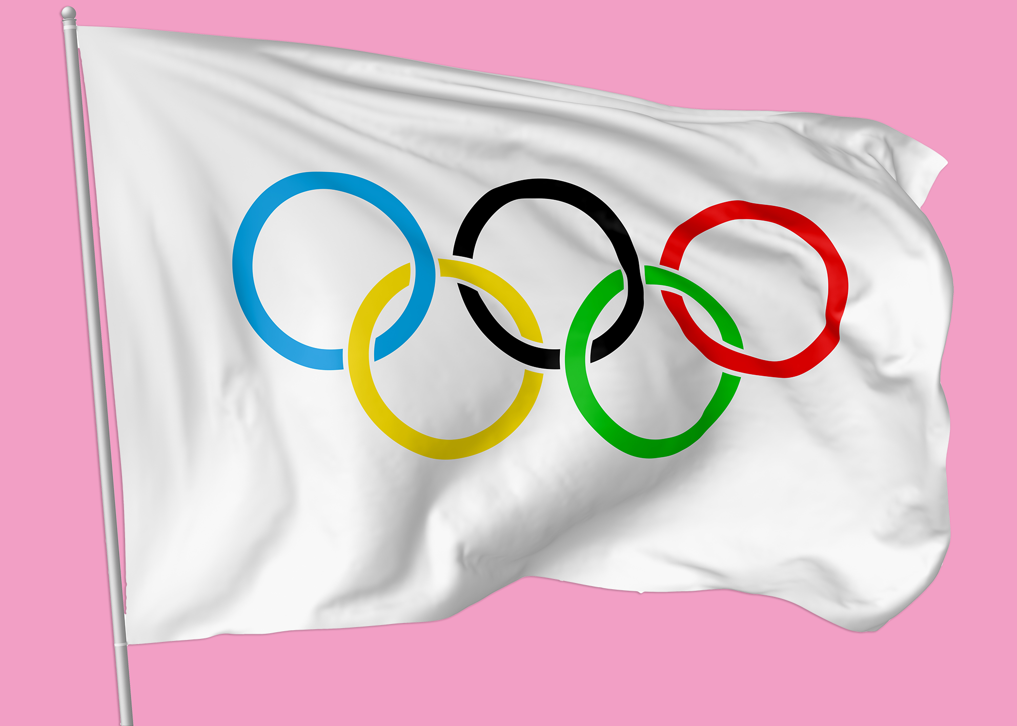 Olympisk flagga mot rosa bakgrund
