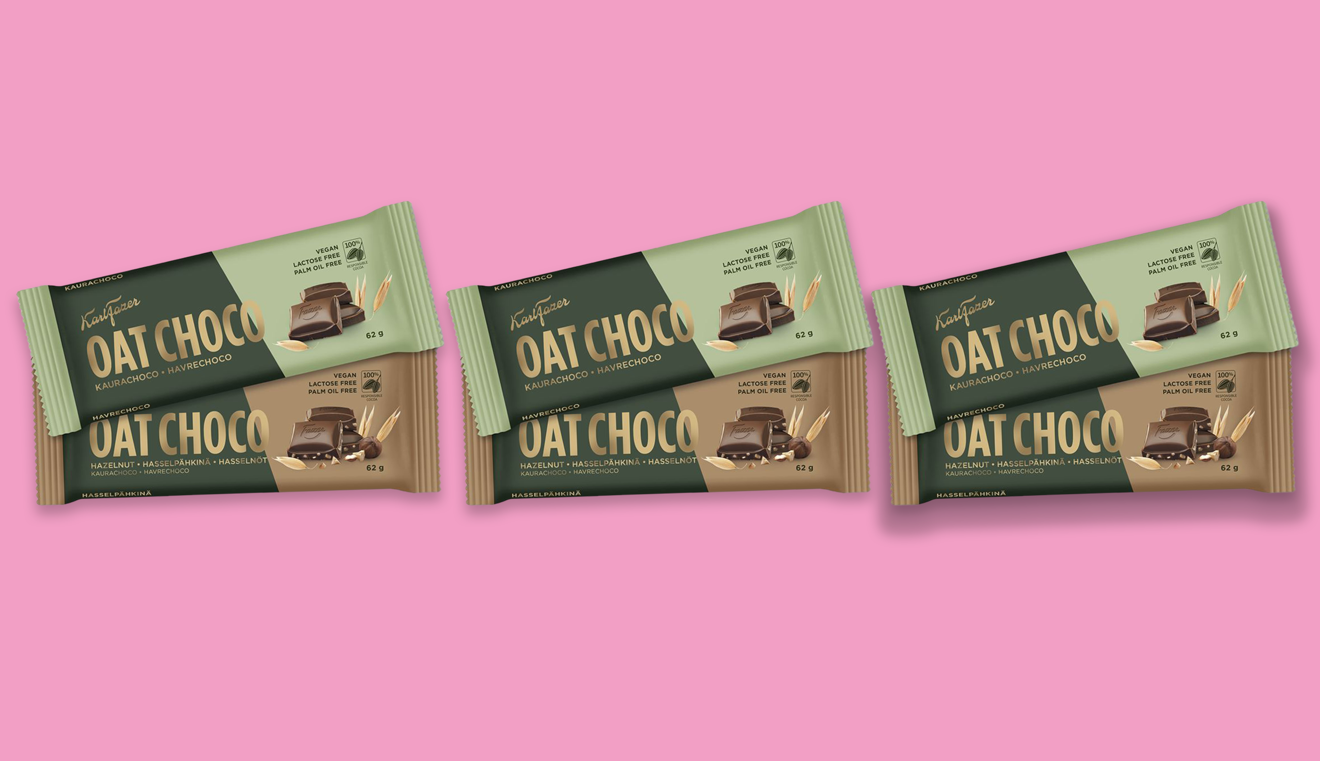6 veganska chokladkakor mot en rosa bakgrund.