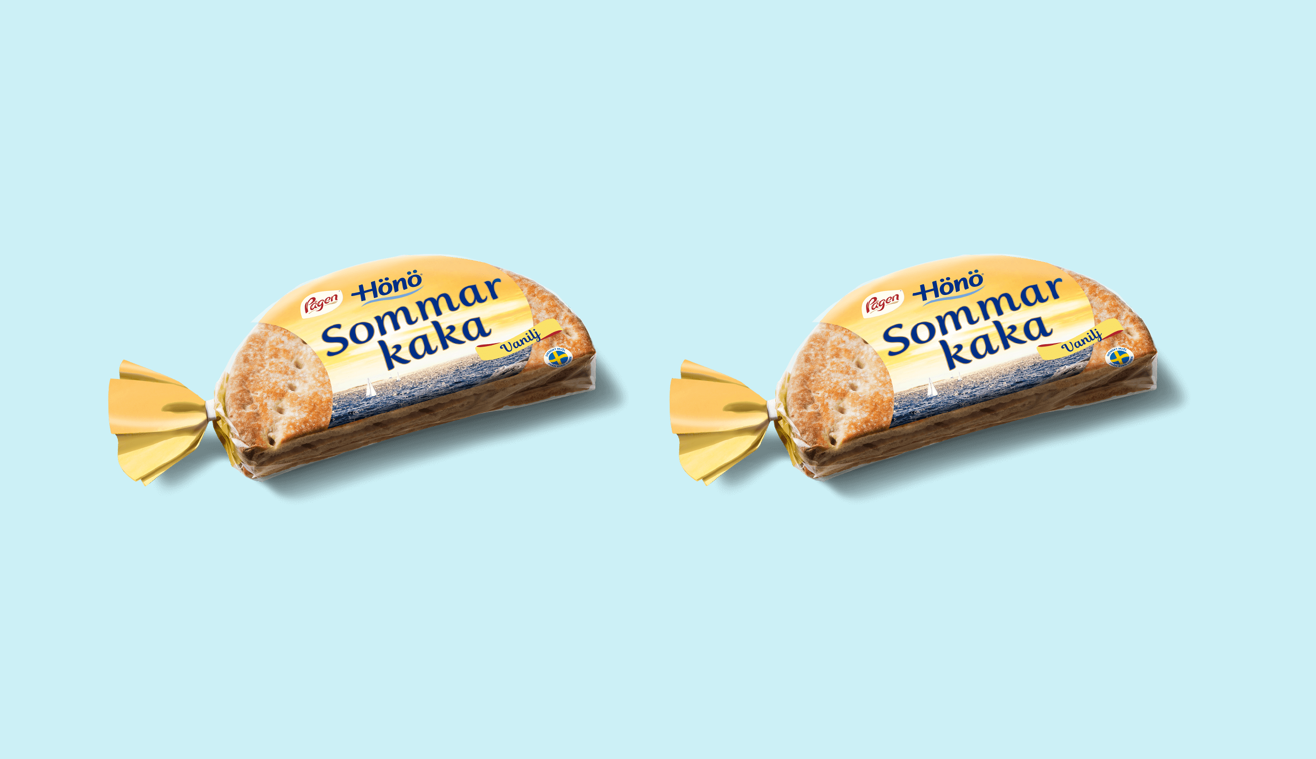 Två förpackningar med bröd mot en ljusblå bakgrund.