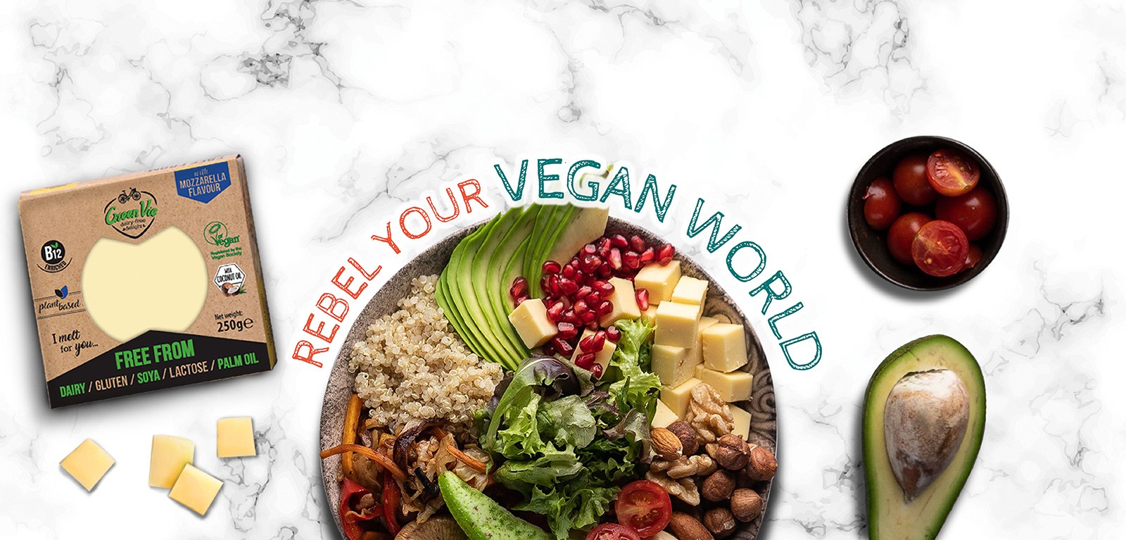 Vegansk ost i en sallad