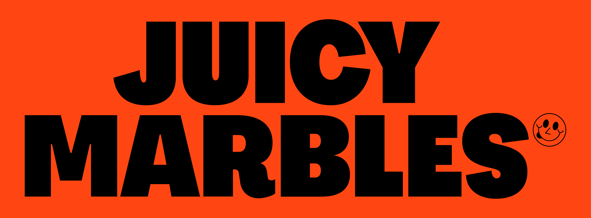 Juicy Marbles logga mot en orange bakgrund
