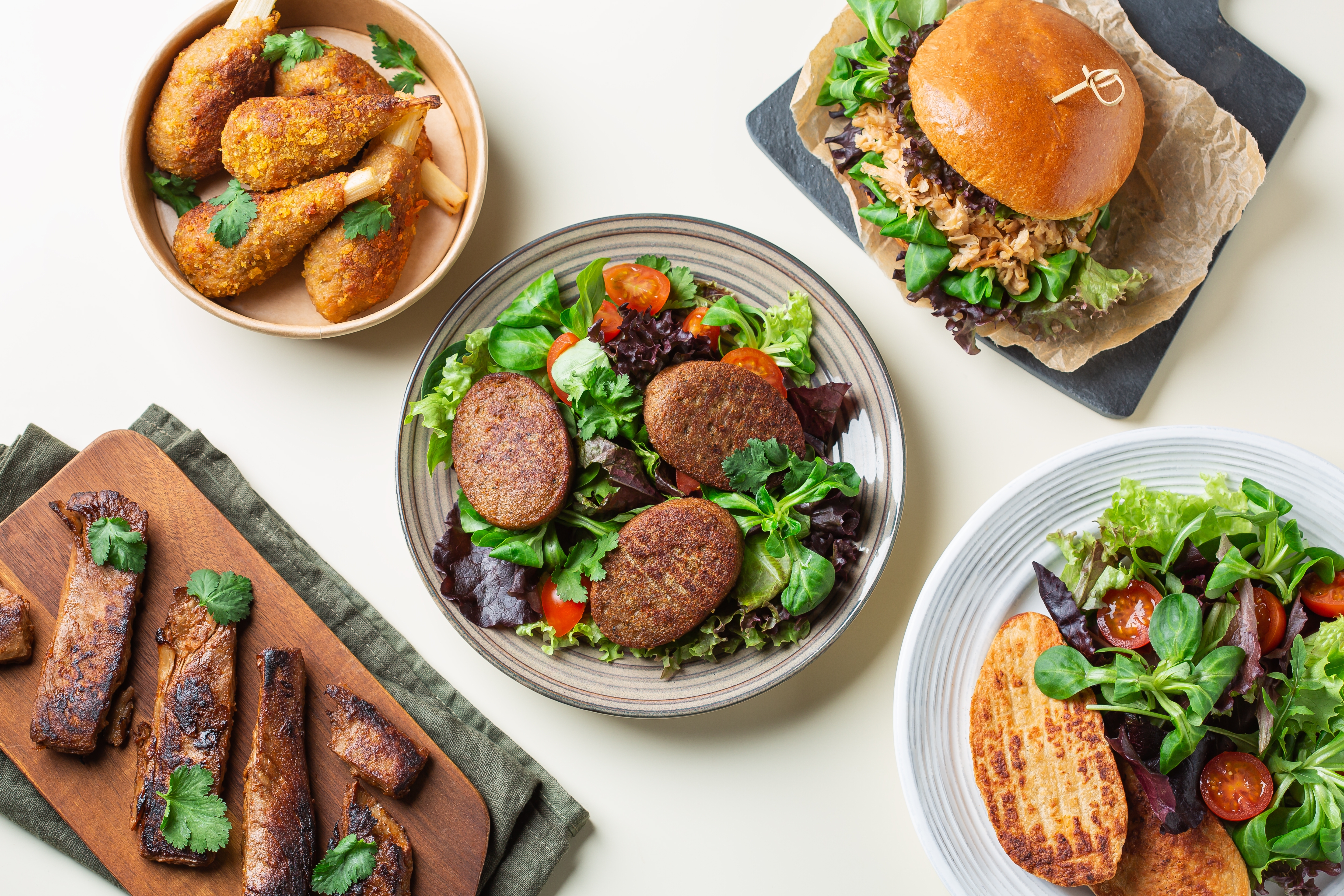 Variety of plant based meat, food to reduce carbon footprint
