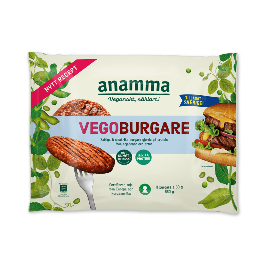 En förpackning hamburgare mot en vit bakgrund