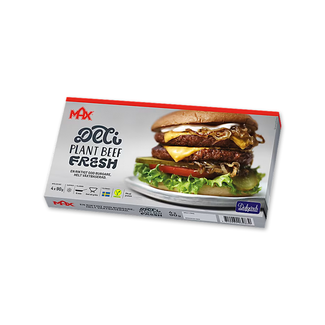 En förpackning hamburgare mot en vit bakgrund