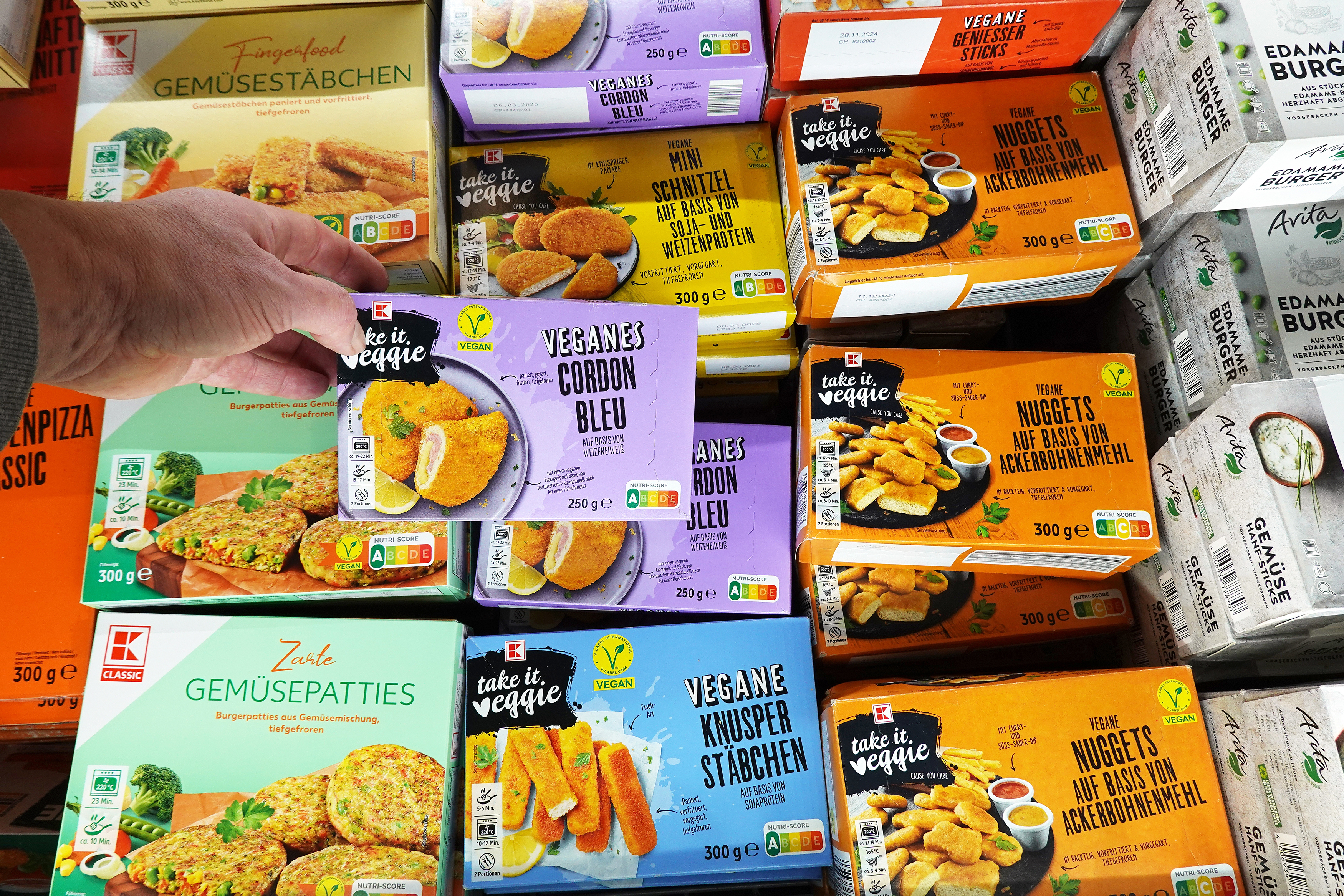 Freezer with packaged frozen pastries in a supermarket. Coppenrath &amp; Wiese is a German food company that is one of the largest frozen bakery products in Europe, own