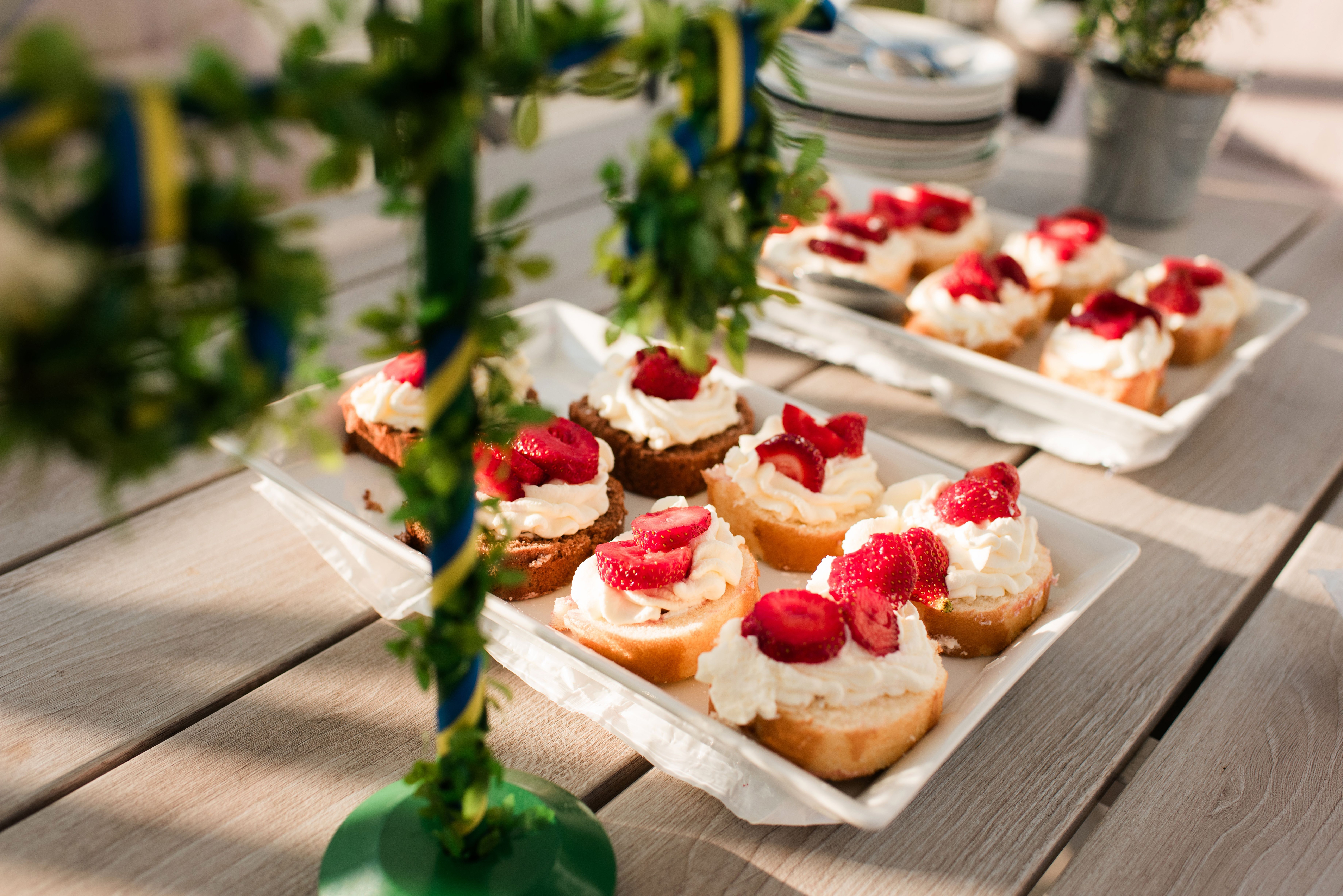 party food at a swedish midsommar party celebrating midsummer
