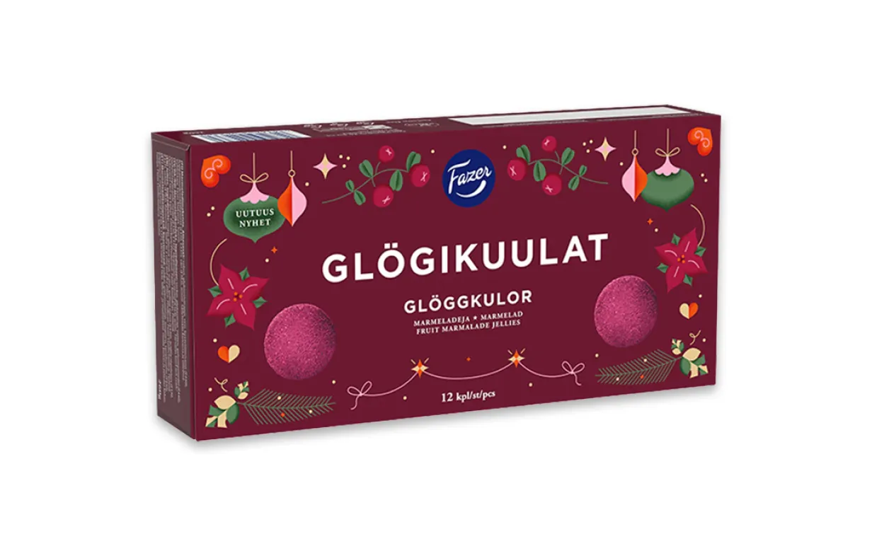 Paket med marmeladkulor mot en vit bakgrund