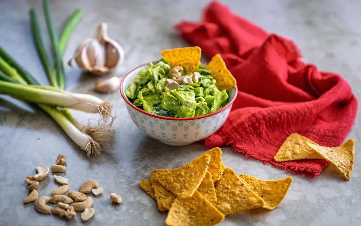 green goddess salad with dressing and nachos