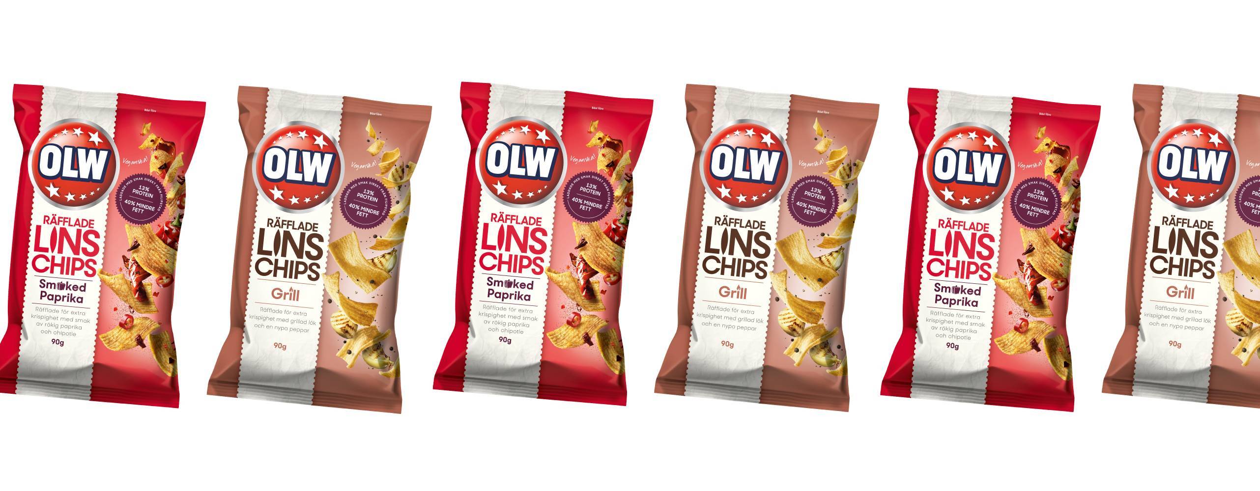 sex förpackningar linschips i en rad