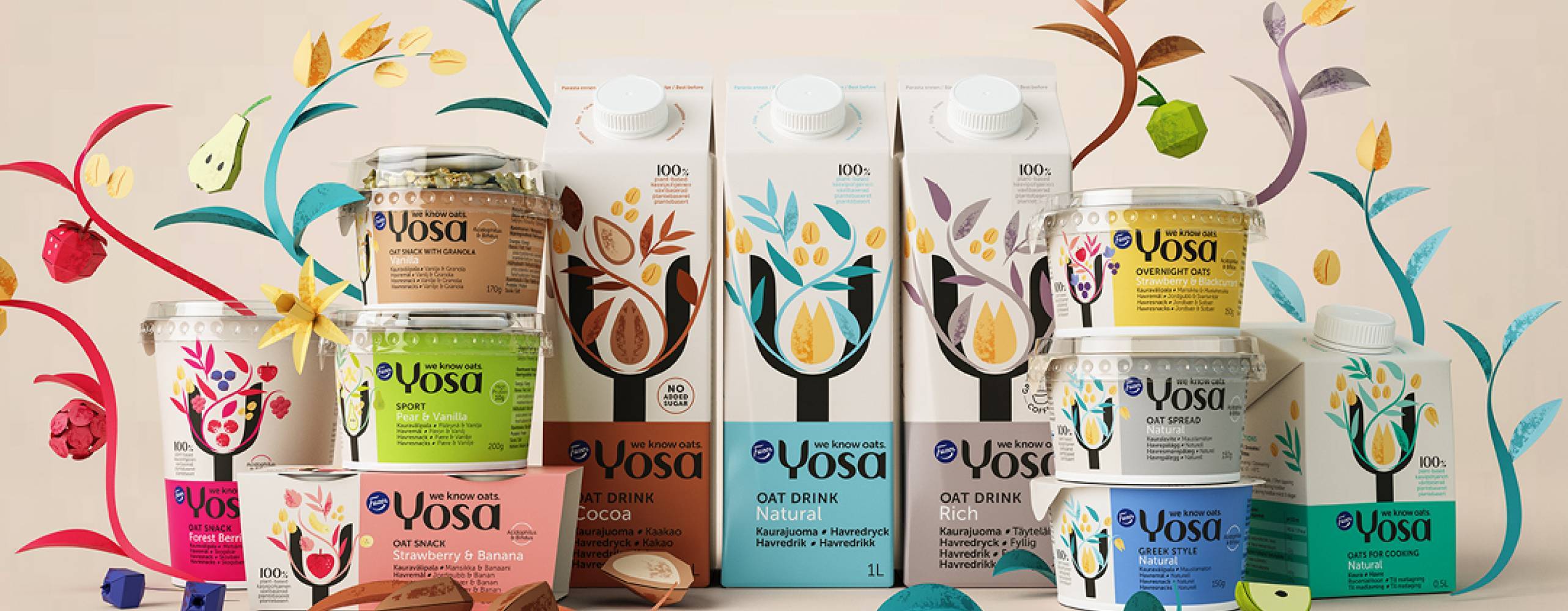 gruppbild på veganska havreprodukter från Yosa