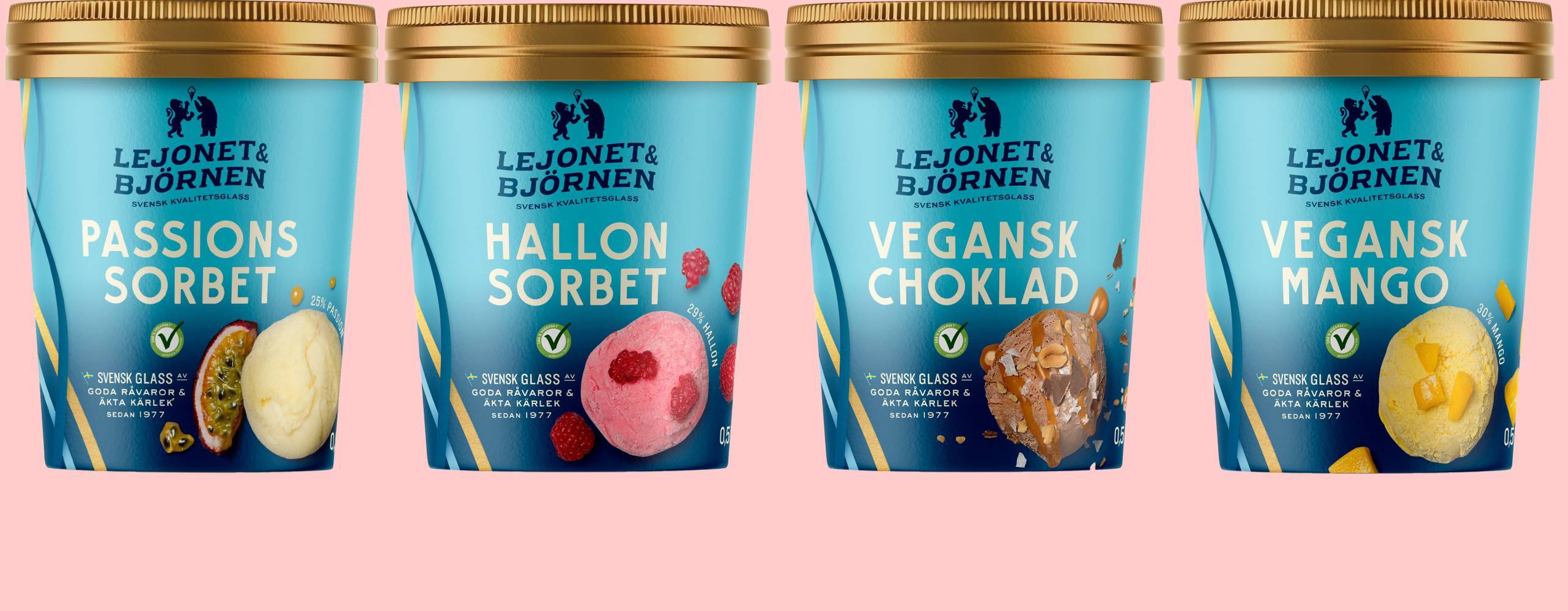 4 förpackningar glass från Lejonet och Björnen
